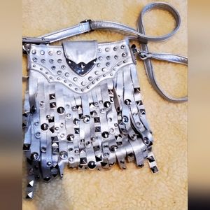 Silver leather feel bag with studs